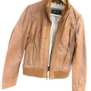 Black Rivet S EUC barely worn Women's Tan Leather Jacket high collar fall trend